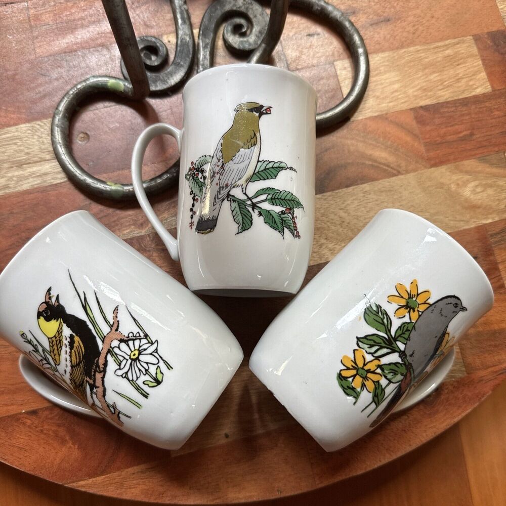 Leonard Bird Coffee‎ Mugs Set of 3 Porcelain Cups, Made in Poland